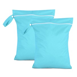 Moorle Pack of 2 Wet Bags 40 x 30 cm, Waterproof Laundry Bag, Blue, Reusable Travel Wet Bag with Zip, Small Wet Bag Swimming for Swimsuits, Beach Towels, Nappies