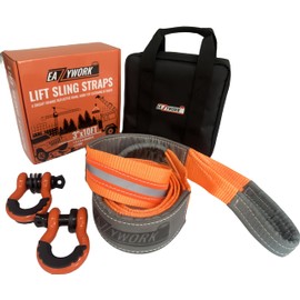 3”x10Ft Super Sturdy Lift Sling Straps 25000 Lbs Breaking Load Capacity Heavy Duty Lifting sling Crane Tree Saver Strap Recovery Straps Tow Strap Pull Hoist 2pcs 3/4 Robust D Ring Shackles+Storage Bag