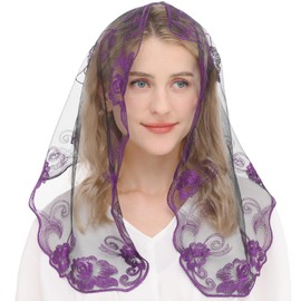 Ammmscaf - Velo corto de iglesia infinito, velo de capilla católica para mujer, velo cristiano latino de oración para la cabeza, Púrpura & Negro, 37.5" across by 19.7"