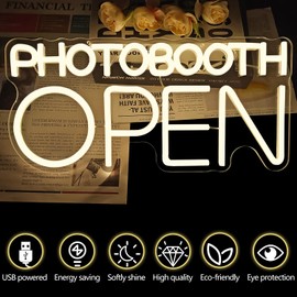 Photobooth Open Neon Sign for Wall Decor Photo Booth Sign Neon Photo Booth Lights Photo Studio Led Light Photography Light Up Signs for Wedding Guestbook Open Engagement Party Business Reception