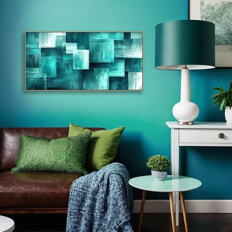 BQVCT Modern Abstract Wall Art Canvas Print Teal Geometric Pattern