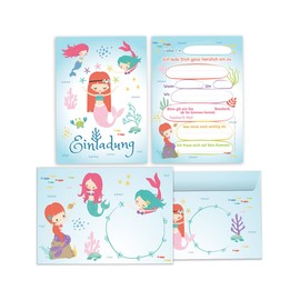 Minkocards 12 Invitation Cards Including 12 Envelopes for Children's Birthday Girls Mermaid Invitations for Birthday Children Invitation Set