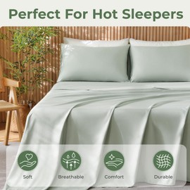 Bedlifes Queen Size 4-Piece Blend Rayon Derived from Bamboo Sheets Set, Cooling Bedding for Hot Sleepers, Breathable & Ultra Soft with 16" Deep Pockets, Wrinkle Resistant Hotel Silky Feel, Sage Green