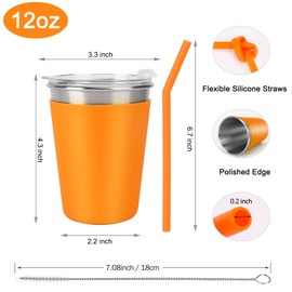 Yummy Sam 5 Pack Kids Cups with Silicone Straws and Lids 12oz Stainless Steel Water Drinking Bottle with Non-Slip Heat Insulation Full Sleeves for Children Adult School Outdoor Home Use