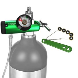 Oxygen Regulator for Oxygen Cylinder CGA 870 Connection, 0-15 LPM, Brass Sleeve Portable O2 Regulator, Includes 1 Wrench and 5 Brass Yoke Washer Seals
