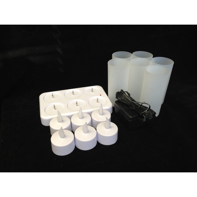 6pc Amber Rechargeable LED Tea Light Candles Set with Votives