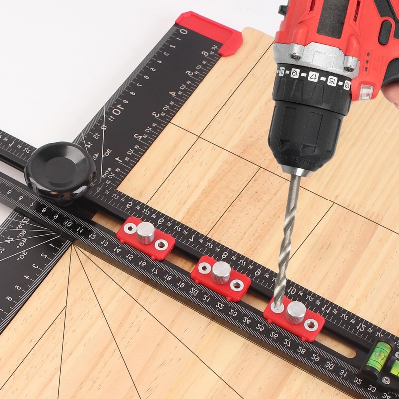 TRUTOPWAY 4-in-1 Aluminum Drilling Positioning Ruler, 16" Multifunctional T Square