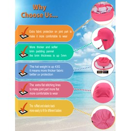 weVSwe Baby Sun Hat UV Sun Protection Swimming Cap Quick Drying Adjustable Chin Straps Neck Flap Summer Hats Cap Outdoor Pink 12-24M