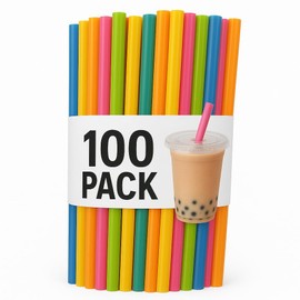 100 Pack Jumbo Smoothie Straws – Multi-Coloured Reusable Plastic Straws for Thick Beverages – Wide Drinking Straws for Milkshakes, Bubble Tea, and Shakes