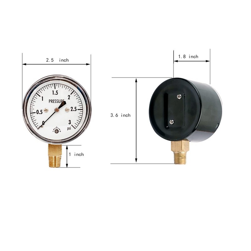 JIVTO 0-3 Psi Low Capsule Pressure Gauge,2-1/2" Dial,1/4" NPT Lower