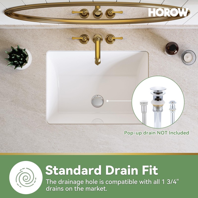 HOROW Undermount Bathroom Sink, 23.6" x 15.5" Rectangle Bathroom Sink