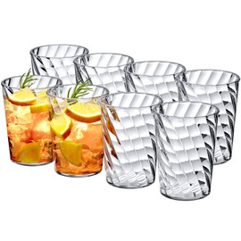 Amazing Abby - Glacier - 14-Ounce Plastic Tumblers (Set of 8), All-Clear Reusable Plastic Cups, Stackable, BPA-Free, Shatter-Proof, Dishwasher-Safe