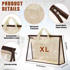 Cabaubl 2 Pack Dust Bags for Handbags,XL Size Clear Handbag Storage Organizer Dust Cover Bags,Handbag Dust Bags,Clear Purse Storage Organizer for Closet, with Zipper and Handle(X-Large)