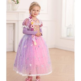 Girls Princess Dress Up Birthday Party Luxury Cosplay Costume Outfit with Accessories (Purple With Accessories, 4T-5T(120cm))
