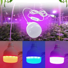 Soseelnee Hanging Grow Lights, 24 LEDs Full Spectrum USB Cord Plants Light for Indoor Plants, 3 Colors Adjust 12W IP67 Growth Spot Light Bulbs with On/Off Swith (1)