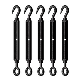 RiaYer 5 Pack Black Stainless Steel M8 Hook and Eye Turnbuckle, Heavy Duty Wire Rope Tensioner, Adjustable Hardware Kit for DIY String Light and Picture Hanging, Shade Sail, Cable Tightening