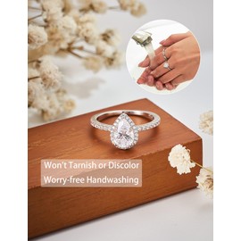 Oivley 2CT Pear Shaped Engagement Rings for Women Sterling Silver Rings with 18K White Gold Plated Cubic Zirconia Wedding Rings for Women Promise Rings for Her-50