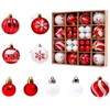 Pack of 44 Plastic Christmas Baubles, Red White Christmas Tree