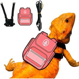 Bearded Dragon Harness Leash Soft Leather Harness with Backpack Velcro Patch Adjustable Strap Outside Walk Training Leash for Reptile Lizard Amphibians (Pink)