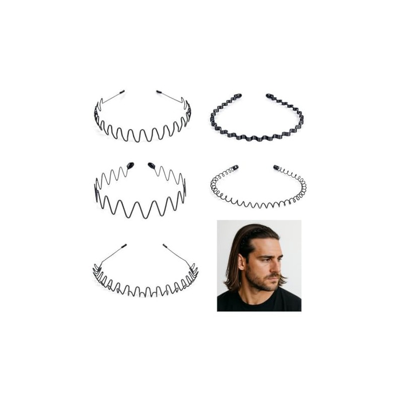 PUBAMALL 5pcs Diadema ondulada de primavera, aro para el cabello,