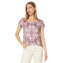 Lucky Brand Women's Printed Scoop Neck Tee, Pink Combo, X-Large