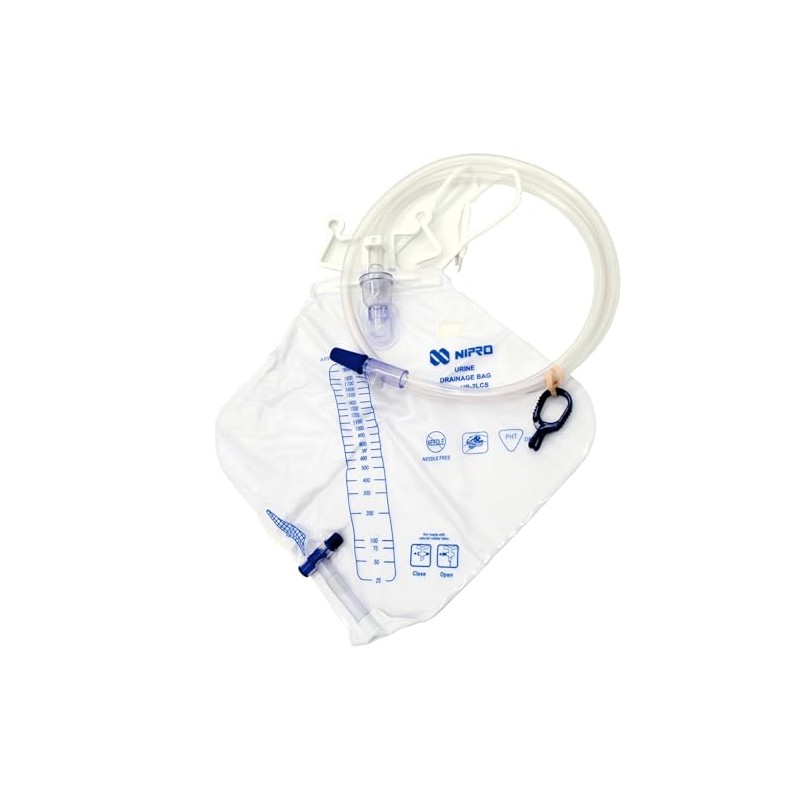 Bolsa Recolectora de Orina Nipro 2000 mL, con Cámara Antirreflujo,
