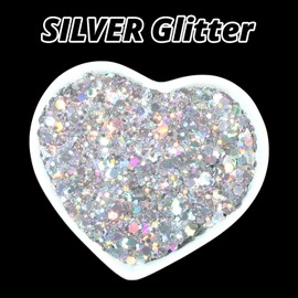 HTVRONT Holographic Silver Chunky Glitter - 100g Silver Glitter for Crafts, 3.53oz Iridescent Glitter for Resin, Chunky Mixed with Fine Glitter, Glitter for Tumbler, Nail, Makeup Craft Glitter