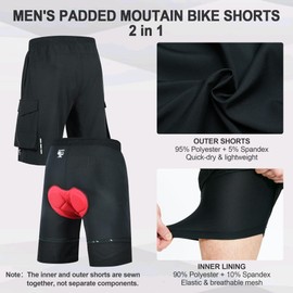 Souke Sports Mens Mountain Bike Shorts 4D Padded MTB Cycling Biking Shorts with Liner Loose Fit Black