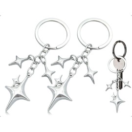 AOYEGIC Pack of 2 Y2K Star Keyrings, Aesthetic Decoration, Bag Pendant, Backpack Decoration, Keyring, Used for Women and Girls, Handbag, Backpack, Car (Silver), silver, Unit size