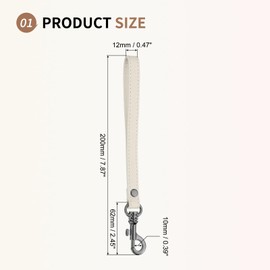 SUIKIHUM Leather Wristlet Strap, (20cm/7.87" Long KeyChain Hand Strap) Leather Metal Buckle Wrist Strap for Purse, Clutch, Keychain, Cream White Leather Black Clasp