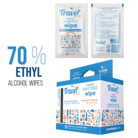 Hand Sanitizing Travel Wipes – 15ct Individually Wrapped | Fresh Citrus Scent, Moisturizing, 70% Alcohol Wipes | Travel, Home, Office, Daily Use | Made in USA