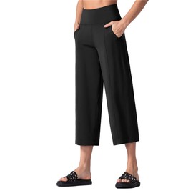 THE GYM PEOPLE Bootleg Yoga Capris Pants for Women Tummy Control High Waist Workout Flare Crop Pants with Pockets (X-Large, Black)