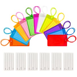 Mziart 12 Pack Luggage Tags for Suitcases, PVC Travel Luggage Tag Cruise Bag Tags for Luggage Identifiers Colorful Baggage Name ID Labels with Loops & 6 Additional Cards