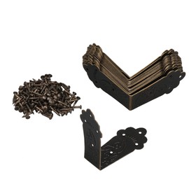 20PCS Metal Vintage Embossing Decorative Chest Case Box Table Leg Corner Guard Edge Cover Brackets Bronze Tone
