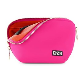 KUSSHI Washable Travel Makeup & Cosmetic Bag - Brush Organizer Sold Separately (Everyday, Bubble Gum Pink/Orange)