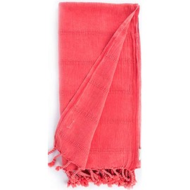Bersuse 100% Cotton Troy Stonewashed Turkish Towel, 37 x 70 Inches, Coral