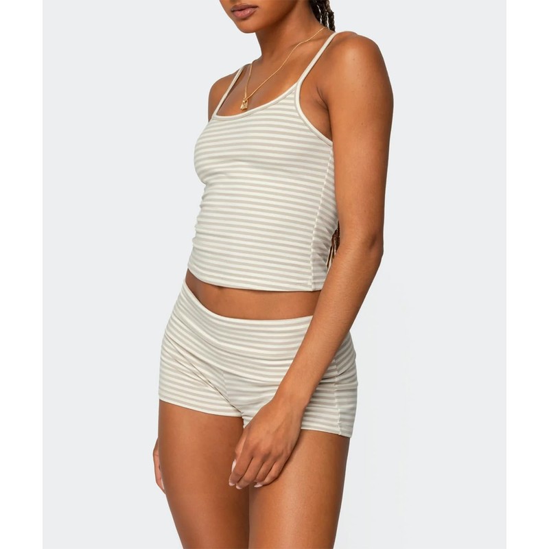 RUEWEY Women Y2k Pajama Set Striped Sleeveless Crop Cami Top