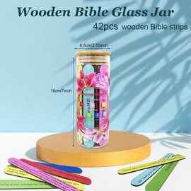 PureHeaven Wooden Bible Verse Glass Jar Gift, 42 Wood Bible verse sticks in glass jar,Christian Gifts for Women,Religious Gifts For Women, Christmas Gifts For Women (Wood strips)