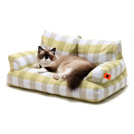 MEWOOFUN Pet Sofa Bed for Medium Pets Cat Couch Cat Bed with 26×19×13 Inch Removable Washable Cover Nonskid Bottom Puppy Couch Pet Bed up to 25 lbs (Yellow & White)