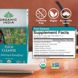 Organic India Tulsi Cleanse Herbal Tea - Holy Basil, Stress Relieving & Detoxifying, Immune Support, Adaptogen, Vegan, USDA Certified Organic, Non-GMO, Caffeine-Free - 18 Infusion Bags, 3 Pack