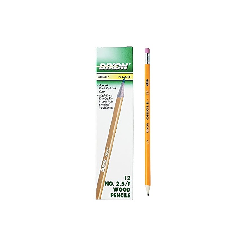 Dixon Oriole Woodcase Pencil, #2.5/F Medium Fine, Yellow Barrel, 12-Pack