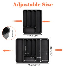 Gymdin Besteckkasten für Schubladen, 7 fächer, Erweiterbarer Kunststoff Besteckkasten, Schubladen Organizer Küche für löffel/gabel/messer, Besteckeinsatz für Küchenschubladen, Schwarz, Cutlery Storage