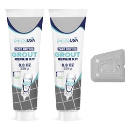PentaUSA Grout - Premixed Grout Repair Set, 8.8 oz, 2 Pack Tile Grout Tubes, Repairs and Renews Tile Grout in Bathroom and Kitchen, Odorless and Safe Formula - 2 Pack (Grey)