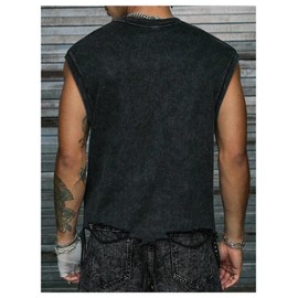 Verdusa Men's Glitter Rhinestone Ripped Tank Top Sleeveless Crew Neck Punk Grunge Shirts Black XX-Large