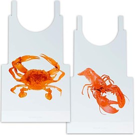 Heavy Duty, Fun Design Crab and Lobster Bibs 25 EA PK. Large, Disposable Plastic Tie-Back Bib for Adults. Perfect When Eating Lobsters, Crabs or Crawfish. Great Accessory for Seafood Boils and Parties