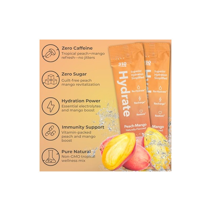 310 Nutrition Polvo de Electrolitos Sin Azúcar Sugar-Free Electrolyte Hydration