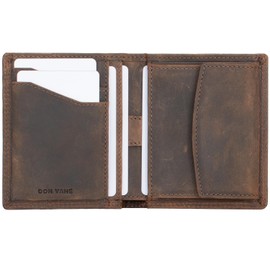 DON VANE Elite Compact Leather Wallet Men's Small RFID Protection Slim Wallet with Coin Compartment Mini Wallet Men Women Wallet, Vintage Brown, Vintage