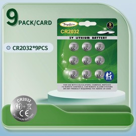 Toyohira 9 Pack CR2032 Battery High Performance 3V Batteries Button Coin Cell 2032 Batteries for Airtag, Car Key Fobs, Cmos, Calculators, Watches Scales Remote Control