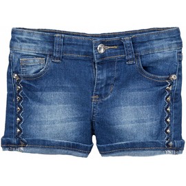 ToBeInStyle Girl's Denim Mini Shorts with Zig Zags and Studs - 6
