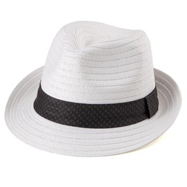 Straw Trilby Hat for Men - Summer Sun Fedoras Travel Beach Panama Short Brim, 003 White, Large-X-Large